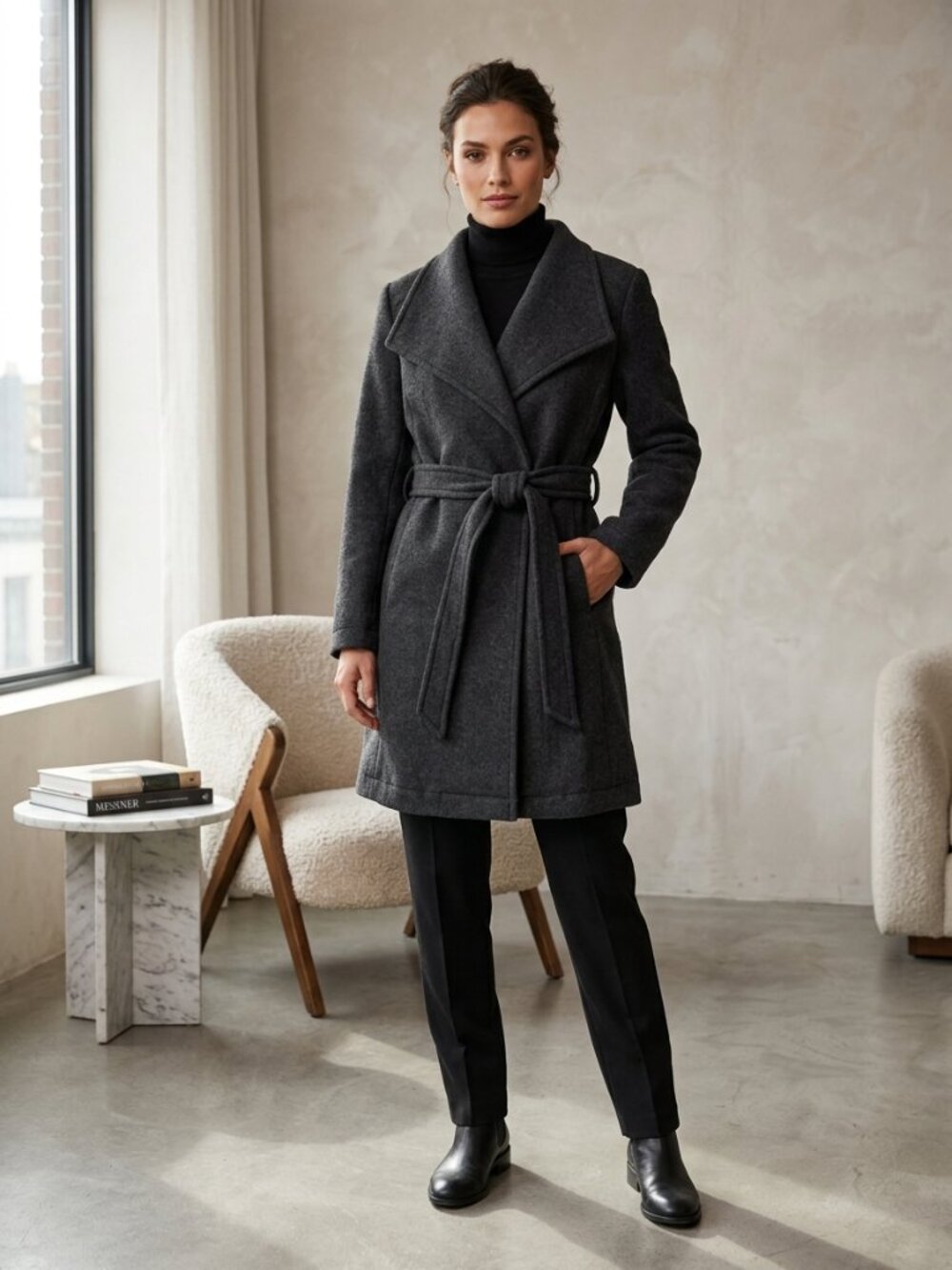 Vero Moda Brushed Charcoal Grey Waterfall Coat - XL